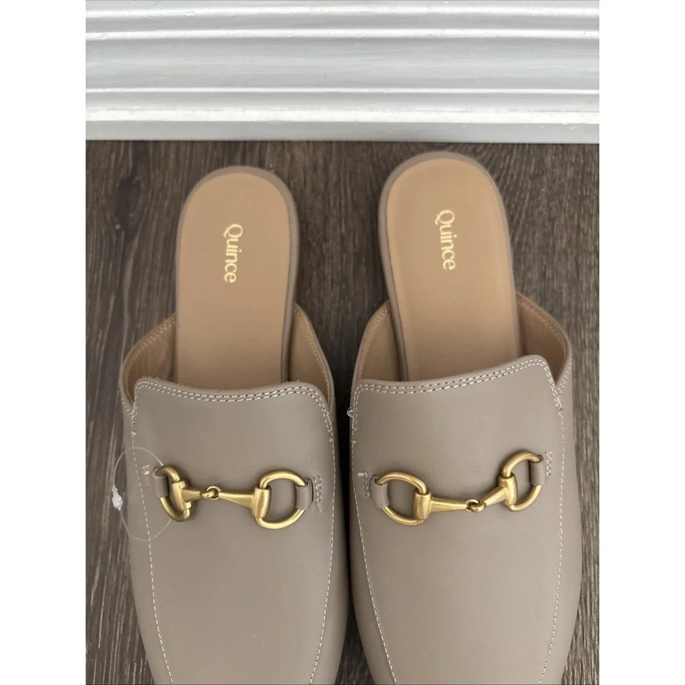 Quince Women Italian Leather Horsebit Loafer Mule Soft Brown Shoes 9.5 NEW